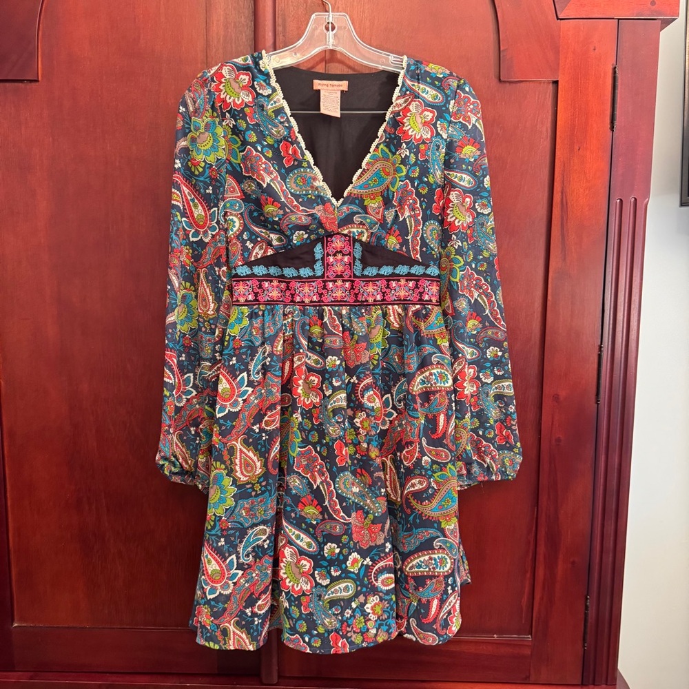 Flying Tomato brand paisley print long-sleeve embroidered mini dress Size Small